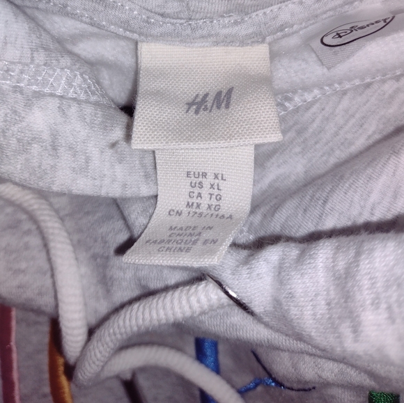 H&M Disney Mickey Mouse Womens Gray Cotton Embroidered Drawstring Hoodie Size XL - Picture 10 of 11